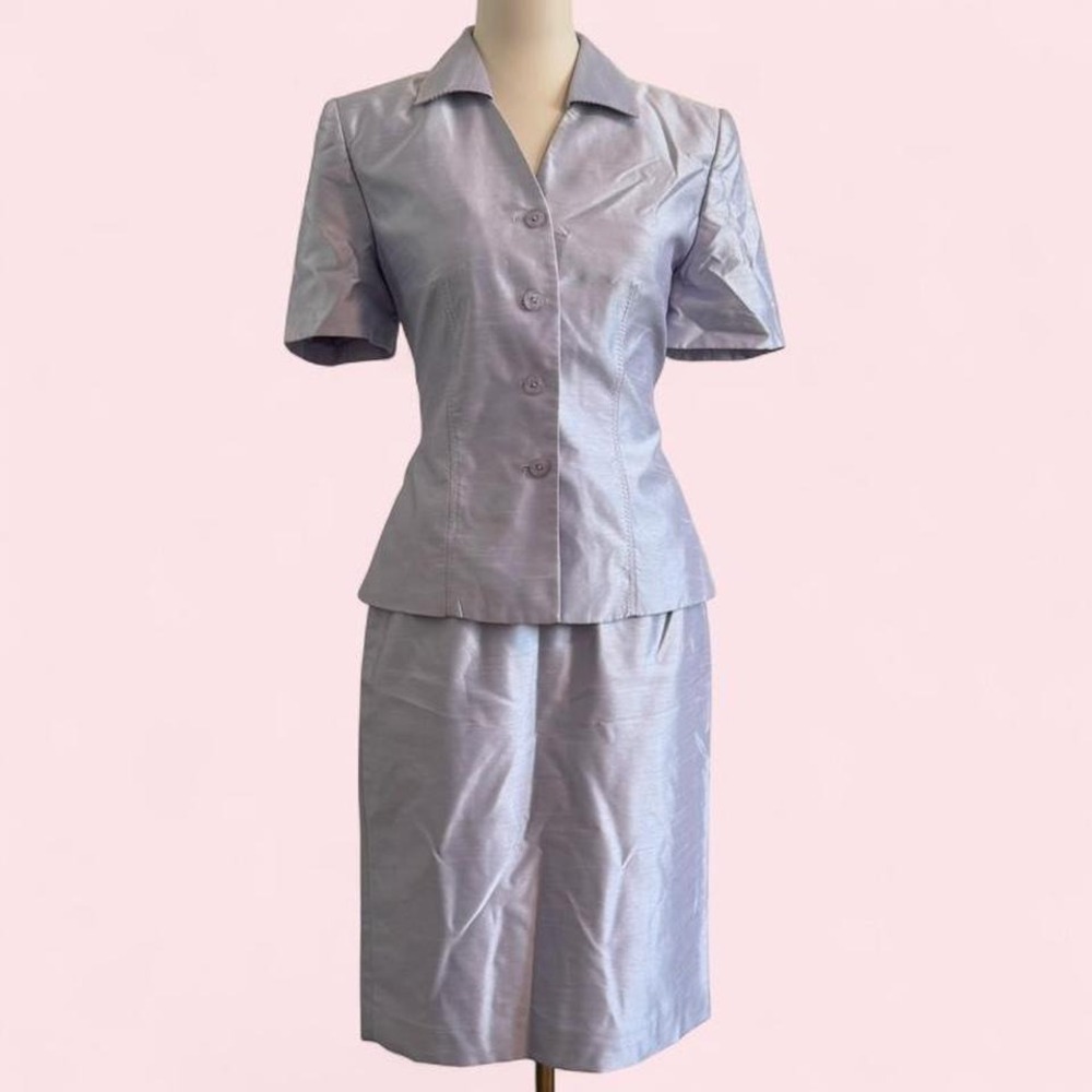 Vintage Larry Levine Lavender‎ Silk Two-Piece Suit Set 8